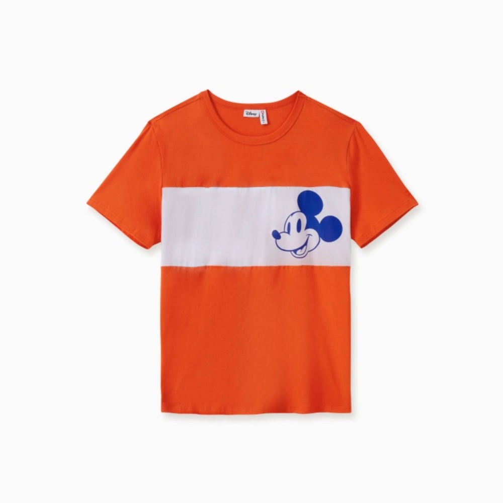 Disney Men Mickey and Friends Floral Mickey Print Orange Cotton Men T-shirt